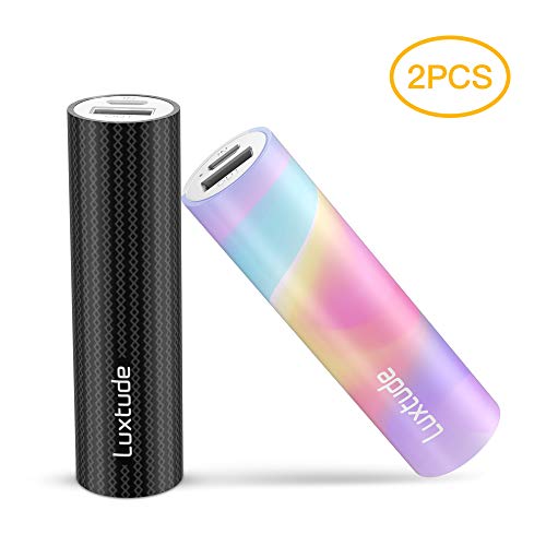 Luxtude myColors Portable Charger, 2 Pack 3350mAh Mini Power Bank, Lipstick Size Ultra Compact Portable Phone Charger, Small and Stylish External Battery Pack for iPhone, Samsung Galaxy and More