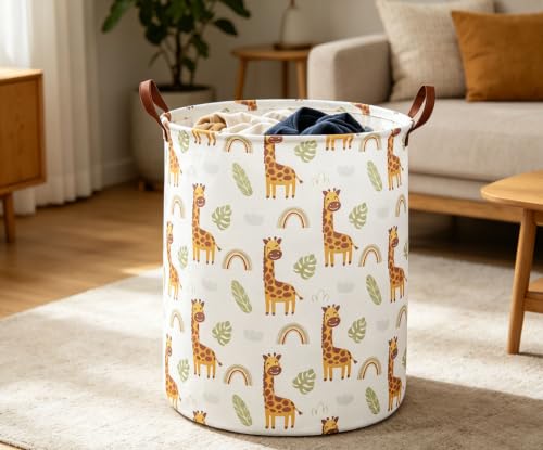 Image of ESSME Laundry Hamper,Giraffe Hamper Collapsible Canvas Waterproof Animal Storage Bin,Gift Baskets,(Giraffe)
