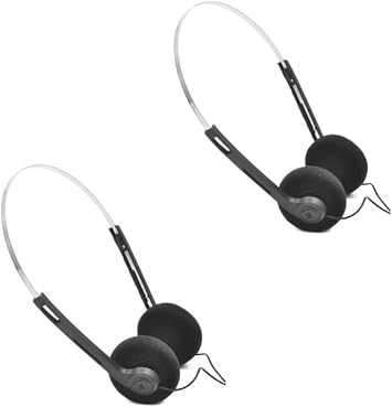 2 Pcs Retro On Ear Headphones, Wired Stereo Headphones, Lightweight Portable Headphone with Adjustable Headband, Cassette Player, Over-Ear Black