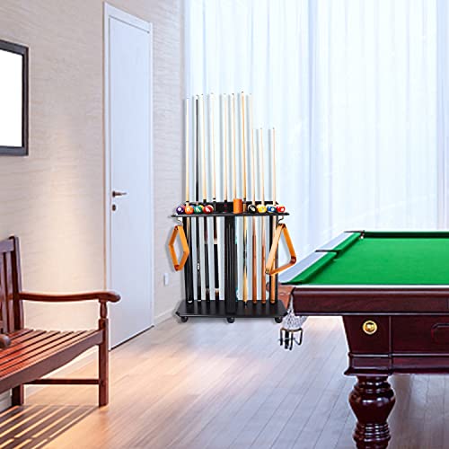 Gse Floor Stand Billiard Pool Cue Racks Only, Holds 10 Pool Cue Sticks, 2 Drink Holders, Billiard Ball Racks And Full Set Of Pool Balls (Black) #TOP6
