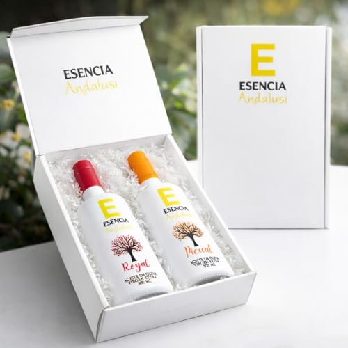 Pack Regalo Gourmet Día del Padre – 2 Botellas Aceite de Oliva Virgen Extra Picual y Royal – Esencia Andalusí Gourmet – 500 ml