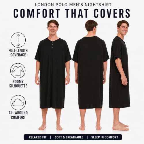 Image of Mens Nightshirt Short Sleeve Lounge, Sleep Shirt, Mens Nightshirt