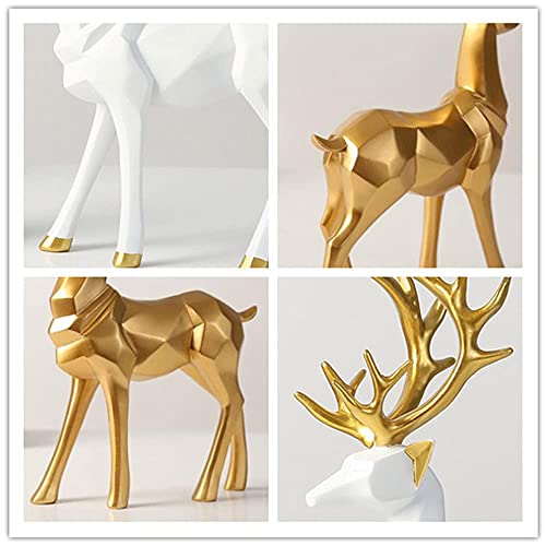 2Pcs 3D Geometric Elk Resin Statue, Seated And Standing Elegant Lucky Deer, Luxurious Simple Style Ideas, Suitable For Living Room, Wine Cabinet, Display Stand, Bedroom, Office Desktop (Golden Deer) #TOP3