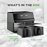 Nutrichef Double Basket Air Fryer 8.8 QT | Family Size Oil Free Airfryer with Transparent Window | 9-1 Preset Cooking Options | 360° Hot Air Circulation Technology | 4.4 QTs per Basket | Black - Image 5