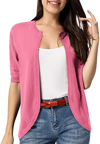 Women's Cropped Bolero Cardigan Short Sleeve Open Front Knit Sweater Rose XL