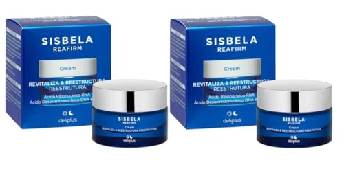 Pack 2 | Crema facial Revitaliza y Reestructura Sisbela Reafirm Deliplus con ácido ribonucleico RNA, ácido desoxirribonucleico DNA y silicio todo tipo de piel | 2 Tarros de 50 ml
