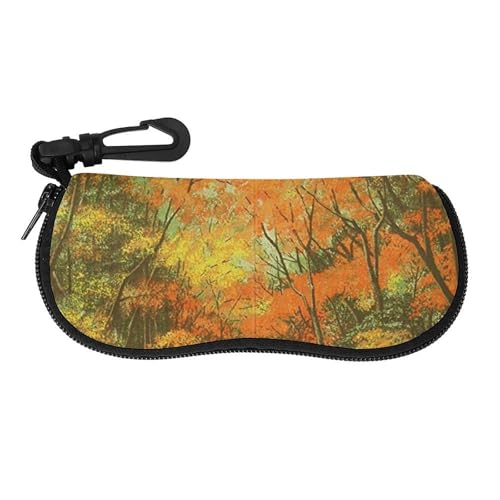 メガネケース メガネポーチ 秋の木 秋 落ち葉の紅葉 玉石の道 ファスナー式 軽量 眼鏡ケース 小物入れ 柔らかい 防滴可能 擦り傷防止 フック付き 持ち運び便利 おしゃれ プレゼント