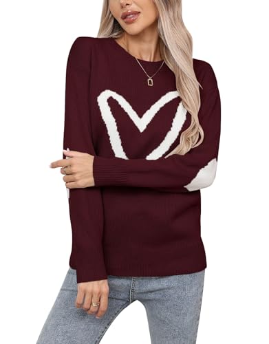 Womens Valentine Sweaters Elbow Patchwork Front Cute Heart Pullover Sweater