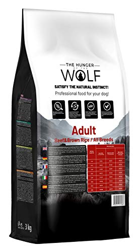 The Hunger of the Wolf Hundefutter für ausgewachsene Hunde aller Rassen, Fein zubereitetes Trockenfutter mit Rind und braunem Reis - 3 kg