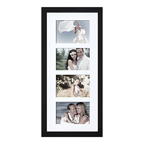 Adeco 4 Openings Decorative Black Wood Wall Hanging Collage Picture Photo Frame With White Mat - Made To Display Four 3.5X5 Photos #TOP1