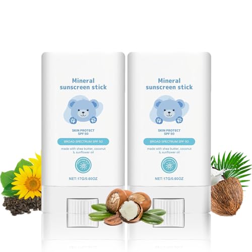 Image of Kids Mineral Sunscreen Stick, Baby Sunscreen Sun Lotion for Face and Body, Kids Sun Cream Broad Spectrum SPF 50, with Shea Butter,Coconut,Sunflower Oil, Non-Greasy, 17g (2)