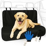 PETATIX Funda Coche Perro 144x144cm con Cinturón de Seguridad y Manopla Cepillo – Protector Impermeable Asiento Trasero Antideslizante – Kit Completo para Viajar con tu Mascota