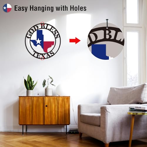 Tegik Texas Decor, God Bless Texas Metal Wall Art, State Flag Map Metal Sign for Porch Garage Men's Room, 12“x12“