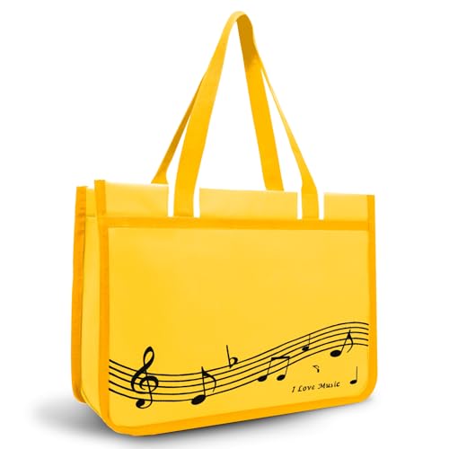 BestSounds Piano Bag, Zipper Waterproof Music Book Tote Bag Piano Accessories for Women, Gifts for Musicians (Yellow Music)