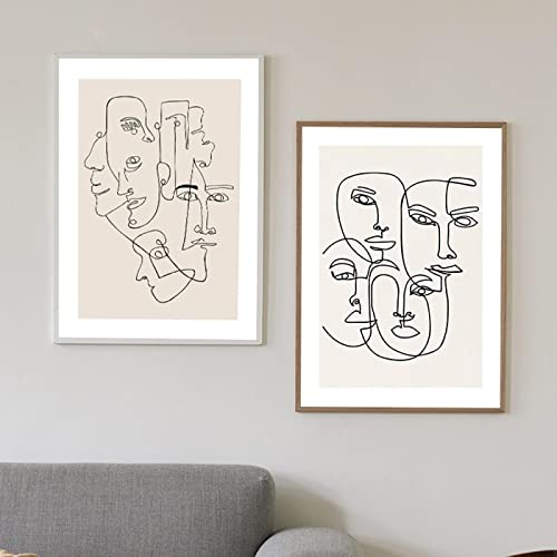 Affiche visages esprits suspects toile peinture abstraite au trait 60x80cm