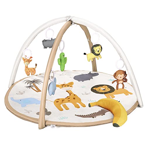 Image of 7 in 1 Baby Play Mat, Tummy Time Mat with 6 Detachable Toys & Banana Pillow for Toddler Sensory and Motor Skill Development Discovery, Newborn Essential Gifts for 0-36 Months Baby Girl Boy