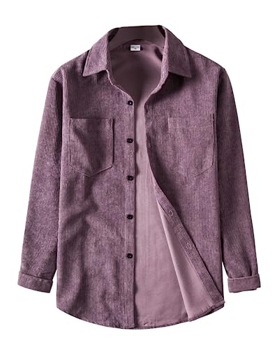 Image of RINTONIX Mens Solid Long Sleeve Ribbed Button Down Corduroy Shirt Jacket Casual Spring Fall Pocket Shacket Jacket