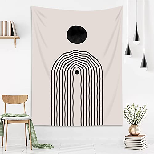 Hvest Mid Century Tapestry Wall Hanging Geometric Round And Wave Pattern On Beige Background Wall Hanging Tapestry Modern Minimalist Art Tapestry For Bedroom Living Room Wall Decor, 40X60 Inches #TOP2