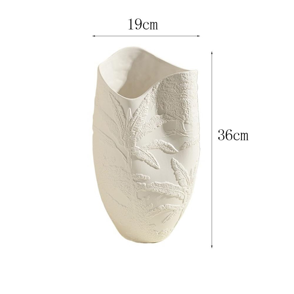 Jarrón de cerámica Jarrón de cerámica Blanca con Relieve Hojas, Adorno hidropónico for Flores Frescas Florero