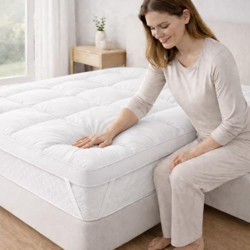 Deep Sleep White Color Premium Mattress Topper Double Sized Bed | Quilted Soft Plush Mattress Pad | Cooling Breathable Bed Topper | Hypoallergenic Soft Comfort Layer L200 x W120 cm