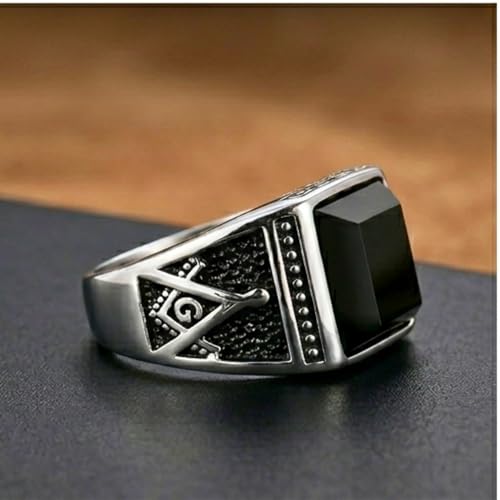 Image of THE MEN THING Cubic Zirconia Ring for Men (Steel Colour),Luxury Thick Solid 316L Stainless Steel Ring with Oval /Squre Square Gemstone - Ring Jewelry (Cubic Zirconia, 20)