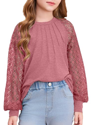 Image of blibean Girls Fall Long Sleeve Shirts Casual Lace Tops Size 6-15 Years