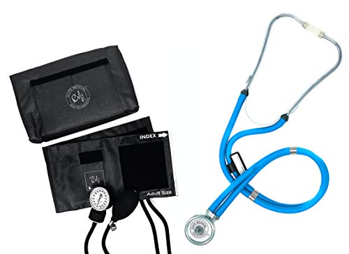 Image of EMI EBE-340 Sprague Rappaport Stethoscope with Black Aneroid Sphygmomanometer Manual Blood Pressure Cuff Set (Baby Blue /Black)