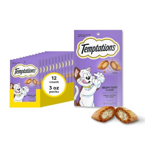 Temptations Cat Treats, Classic Crunchy and Soft Cat Treats, Creamy Dairy Flavor, 3 oz. Pouch (Pack of 12)
