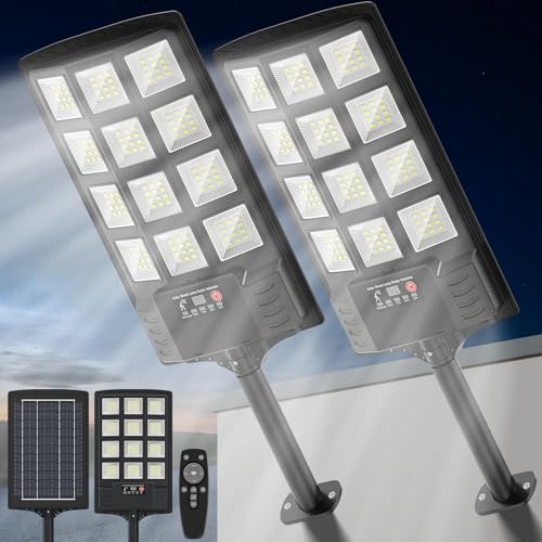 Solar Street Lights Outdoor Waterproof,50000LM Wide Angle Flood Light, LED Solar Parking Light with Motion Sensor and Remote Control, Suitable for Street, Parking Parking lot-2PACK
