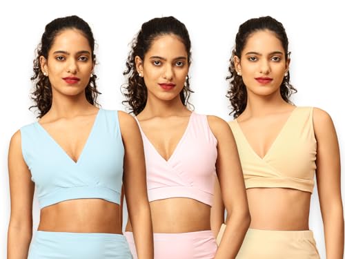 Image of The Mom Store Women's Cotton Maternity and Nursing Sleep Bra Sweat Resistant Convenient Feeding-Combo Pack