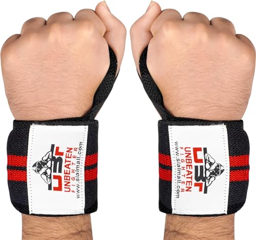 UBF Muñequeras para levantamiento de pesas, musculación, rendimiento, fitness, entrenamiento, gimnasio, correas para el pulgar, soporte elástico de algodón, vendaje de entrenamiento (negro)