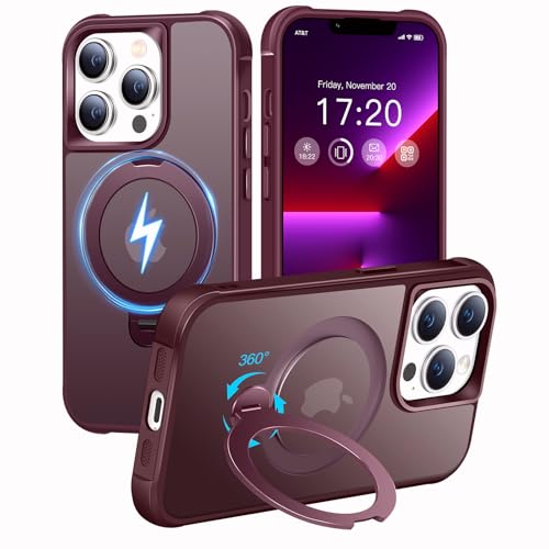 HuwaiH 360° Rotatable Magnetic Stand Case for iPhone 13 pro, Burgundy