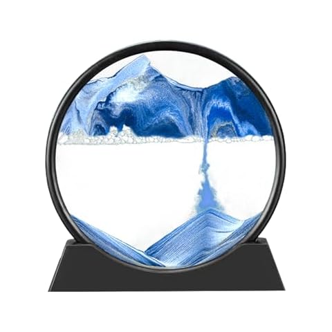 AREYCVK Sand Art Kits Moving Sand Art Liquid Motion, Round Glass Moving Sand Art Picture Relaxing Desktop Home Office (7Inch-Blue) Cover