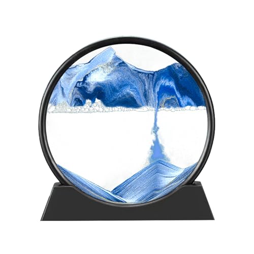 Image of Areycvk Liquid Motion Sand Art, Round Glass Moving Sand Art, Relaxing Desktop Home Office (7Inch-Blue)