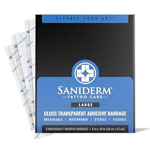 Saniderm Tattoo Aftercare Bandage 3 Sheets (Large Pack, 8 in x 10 in) – Convenient, Faster Tattoo Healing and Protection – Sterile, Waterproof, and Latex-Free