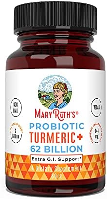 MaryRuth Organics Probiotic Turmeric + Extra GI - Support 62 Billion CFU Ingredients Turmeric Complex with Probiotics - Turmeric Curcumin Capsules for Digestion - Plant-Based Vegan - 60 ct