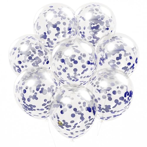 Image of AFTERLOON Biodegradable Balloons 24 pcs Clear 12 inch with Shiny Blue Circle Confetti, Natural Rubber Latex Plastic-Free AlternativeDurable Thickened Extra Strong Helium Float, Garland Arch Wedding Decor