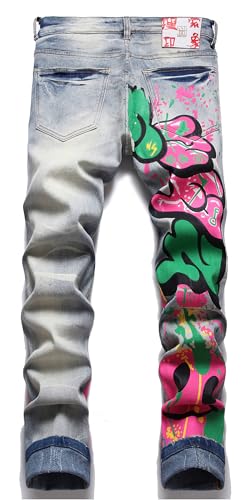 Enrica Men's Casual Printed Jeans Skinny Denim Pants2