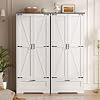 Vongrasig Kitchen Pantry Storage Cabinet with Barn Doors, Drawer and Adjustable Shelves, 4-Tier Tall Rustic Wood Cupboard Locker for Kitchen, Dining Room, Living Room, Bathroom, (White)