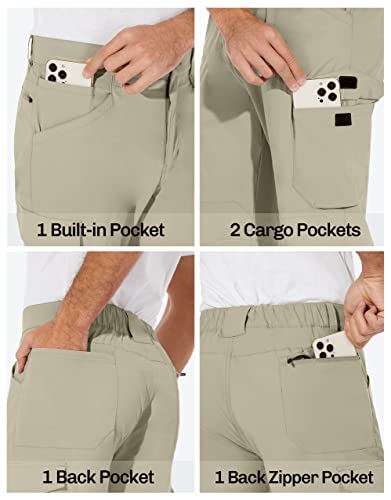 Men Summer Pants Hiking Stretch Ripstop Waterproof Fishing Lightweight Cargo Quick Dry Thin Work Golf Pants Khaki #TOP6