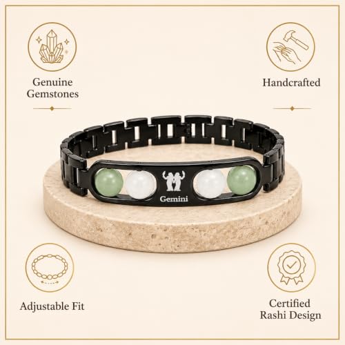 Image of Gratify Birth Crystal Metal Rashi Bracelet for Men & Women | Natural Gemstone Bracelet | Adjustable Spiritual Crystal Bracelet | Includes Authenticity Certificate | Gift for Astrology Lovers