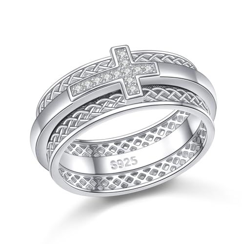 Alphm Sterling Silver Anxiety Spinner Rings Rotatable Rings for Women