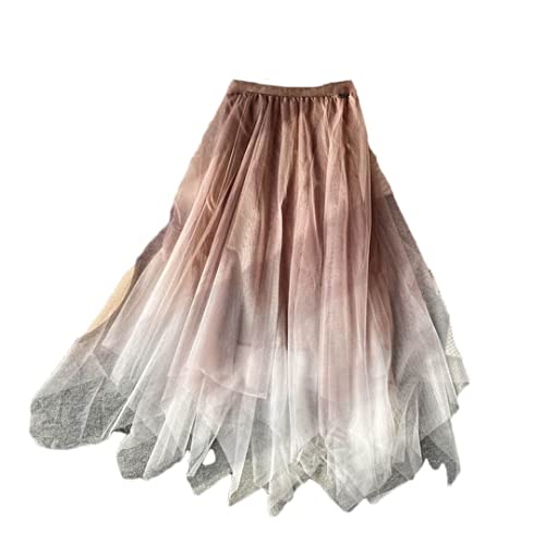 Jupe trapèze taille haute asymétrique avec maille transparente et tulle kaki d'été