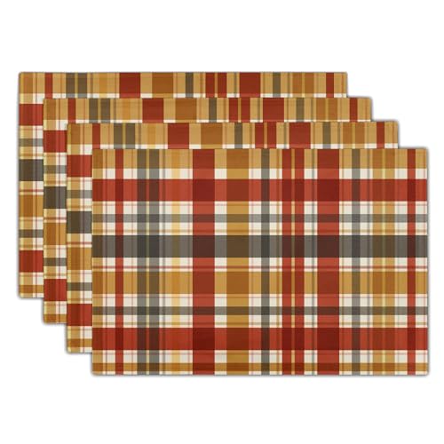 Fall Buffalo Plaid Placemats 12 x 18 Inches Set of 4 Thanksgiving Autumn Placemats Indoor Kitchen Dining Table Place Mats for Home Party Decoration