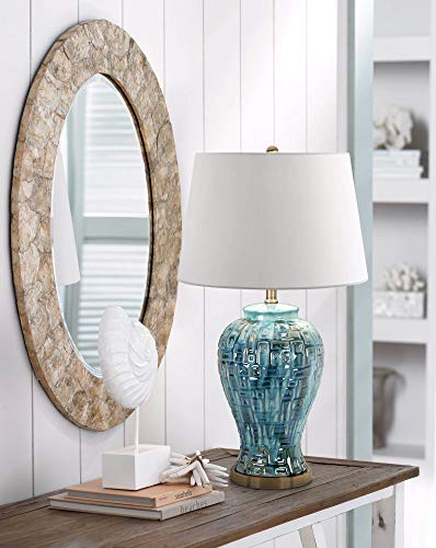 Asian Contemporary Table Lamp 27" Tall Ceramic Teal Glaze Patterned Temple Jar White Empire Shade Decor For Living Room Bedroom House Bedside Home Office (Colors May Vary) - Possini Euro Design #TOP7