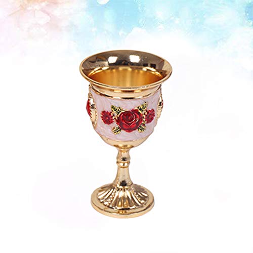 Doitool Gem Inlay Style Zinc Alloy Goblet Wine Goblet Carved White Liquor Glass Stem- Cup Stemware For Home Bar Party (Gold White Red Flower, Random Flower Pattern) #TOP6