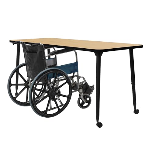Image of Adapte Commercial Classroom Activity Table - 30 inch x 72 inch Rectangle, ADA Compliant Tapered Legs with Glides & Casters, Adjustable Height 22-34 inch Wheelchair Accessible, School & Office Furniture