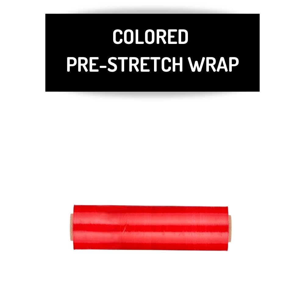 PSBM Red Stretch Wrap, 15 Inch x 1476 Feet, 4 Pack, Tinted Pre-Stretched Shrink Wrap Film for Moving, Packaging, Pallet Wrapping