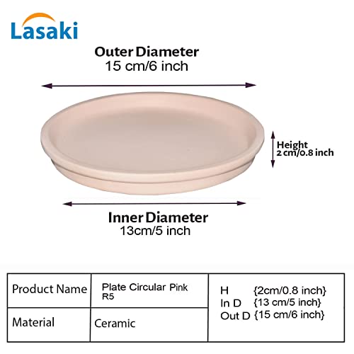 Image of Lasaki Round Ceramic Trays (Plates Saucers) for Pots, planters, Flower, Succulent(Set of 2,Pink,5 inch) R5(Plants not Included)