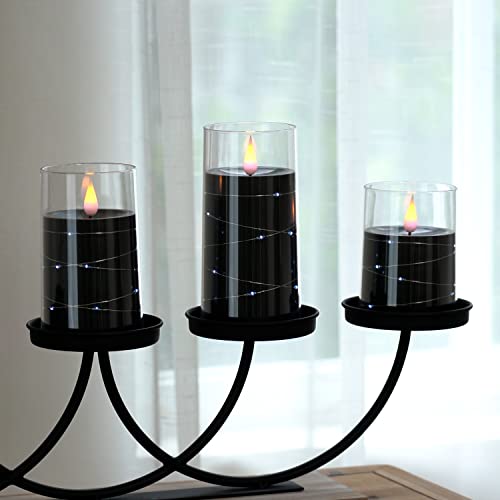 Amagic Black Flameless Candles With Flickering String Lights, Battery Operated Candles With Starry Lights, Embedded String Light Candle With Remote And Timers For Halloween Decoration, Set Of 3 #TOP4